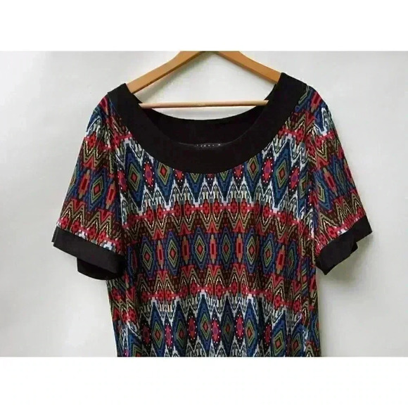 TIANA B GEOMETRIC ASTEC PATTERN BLACK BLUE RED GREEN SHORT SLEEVE DRESS Sz 18W - Picture 5 of 5